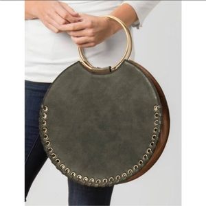 ANTHROPOLOGIE Melanie Gray Whipstitched Round Bag